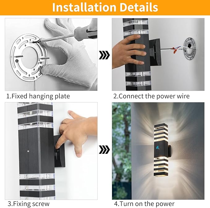 18.3 Inches Dusk to Dawn Outdoor Lighting,Up and Down Exterior Light Fixtures with 4 * 7W LED Bulbs,Waterproof Modern Long Outdoor Wall Light,Black Outdoor Porch Light for House 4 Packs