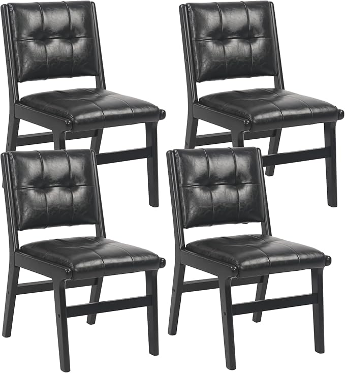 KCC Modern PU Leather Dining Chairs Set of 4, Upholstered Kitchen Chairs with Solid Wood Legs and Comfortable Seat for Dining Room/Lounge/Bedroom(Black)