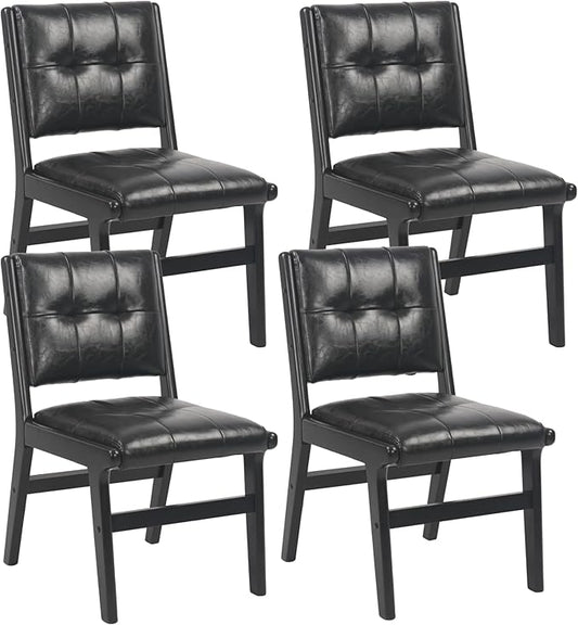 KCC Modern PU Leather Dining Chairs Set of 4, Upholstered Kitchen Chairs with Solid Wood Legs and Comfortable Seat for Dining Room/Lounge/Bedroom(Black)