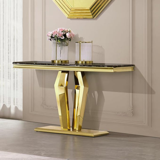 Asday Modern Console Sofa Table for Entryway, Black and Gold Console Table Narrow Long Hallway Tables for Living Room Office