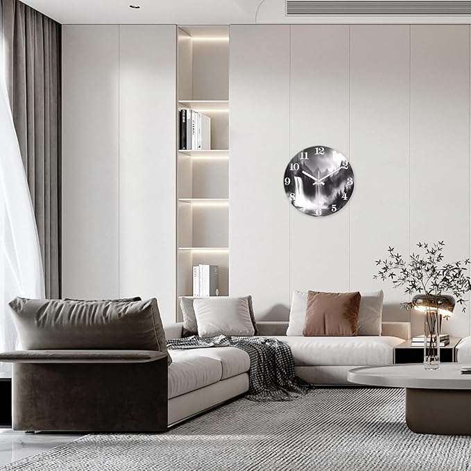 XNM Black and White Office Wall Clock Battery Operated 20 Inch Landscape Silent Clock for Wall Round Glass Large Wall Clock Analog