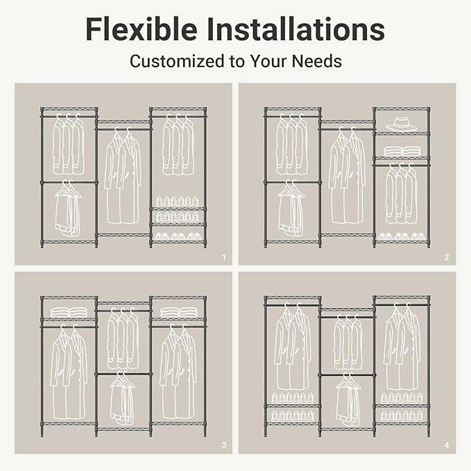 VIPEK V5 Medium Portable Closet Wardrobe Heavy Duty Clothes Rack, Freestanding Closet Metal Clothing Rack with 4 Hang Rods & 8 Shelves, Adjustable Custom Closet Rack, 56.7" Lx15.7 Wx76.4 H, White
