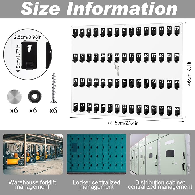 Acrylic Key Board with 60 No. Hooks Wall Mount Key Rack Holder Hanger Storage Collection for School, Garage, Car Dealer, Office, Hotel, Real Estate(Transparent)