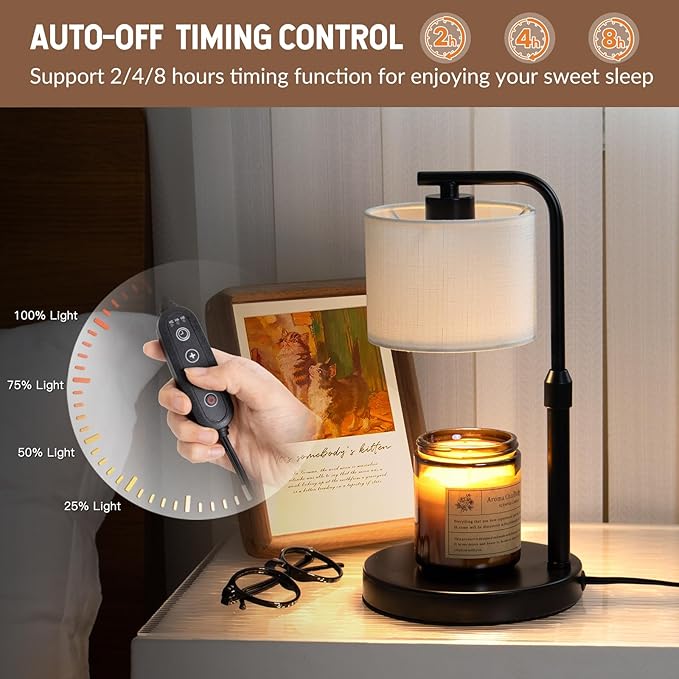 Dexnump Candle Warmer Lamp with Timer, Dimmable Candle Wax Warmer with 2 Light Bulbs, Height Adjustable Electric Candle Lamp for Scented Candles, Home Room Decor, Gifts for Women Mom (White)