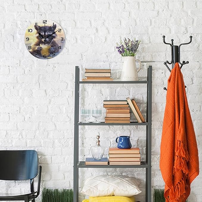 Bolaz Wall Clocks Decorative Bedroom Silent Living Room Desktop Raccoon Sunrise Tabletop Shelf Clocks Round Battery Operated 10 Inch Non-Ticking