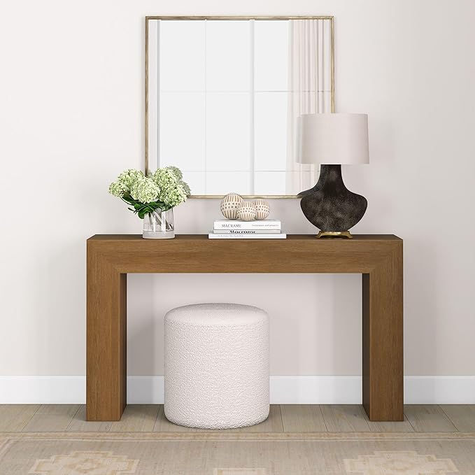 Plank+Beam Grand Console Table, 56 Inch Solid Wood Modern Sofa Table, Narrow Entryway Table for Hallway, Behind The Couch, Living Room, Foyer, Pecan Wirebrush