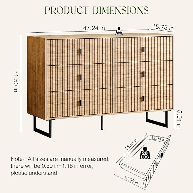 Modern Chest of Drawers with 6 Drawers,Deep Drawers,Clothes Organizer,Large Storage Cabinet for Living Room, Bedroom,Hallway,with Anti-Tipping Device,Wood