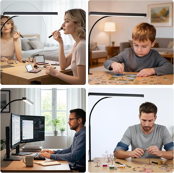 LED Desk Lamp for Office Home, Eye- caring Lamp with 10 Meter Remote Control Function, 5 Modes 10 Brightness Adjustable Desk Light Flexible Gooseneek Clip - on Light for Studying, Workbench (black)