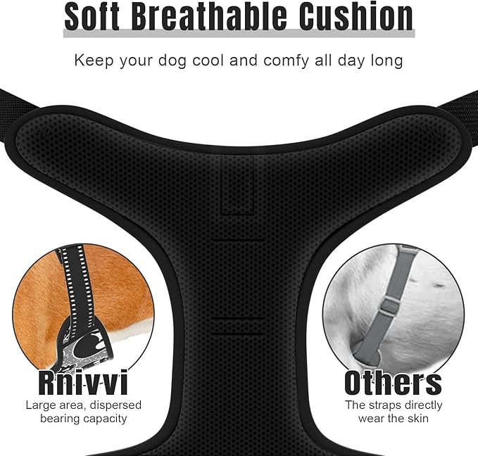 Rnivvi No Pull Dog Harness, Cute Reflective X-Large Sized Puppy Harness, Adjustable Soft Padded Vest for Large Dogs, Heavy Duty Pet Vest with Easy Control Handle for Walking Training, Black Skull