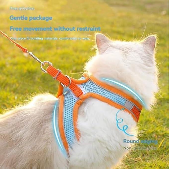 Stimulicat Cat Harness, Stimuli Cat Harness Design for Outdoor Cats, Adjustable Soft Mesh Vest Harness Escape Proof with Reflective Safety Strips, Allowing Cats to Safe (Lattice-Blue, S)