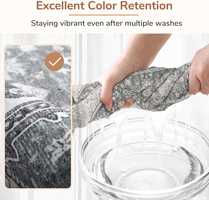 OPPODREAM Thin Area Rugs 9x12 Living Room, Washable Rugs 9x12 with Non Slip Backing, Faux Cashmere Low-Pile 9 x 12 Carpet, Greenish Grey