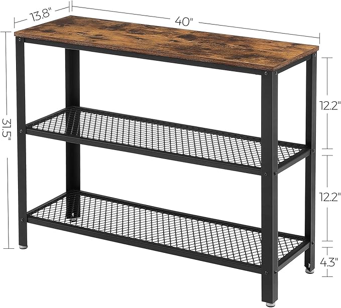 VASAGLE 40" Industrial Console Table, 3 Tier Entryway Table with Storage Shelf, Narrow Sofa Tables for Living Room, Hallway, Entrance Hall, Corridor, Bedroom, Rustic Brown and Black ULNT81BX