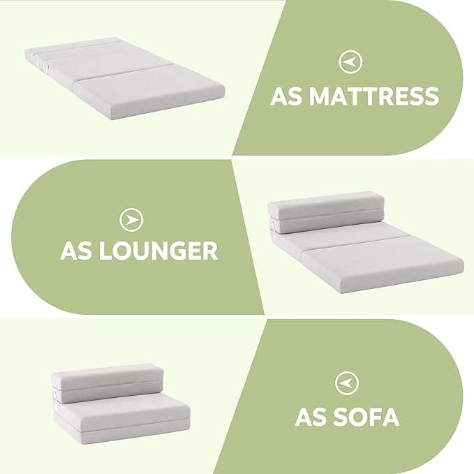 Folding Sofa Bed Foldable Futon Couch Bed 4Inch Sleeper Floor Sofa for Adults, Camper, Guest, with Headrest, Breathable & Washable Cover (Twin)