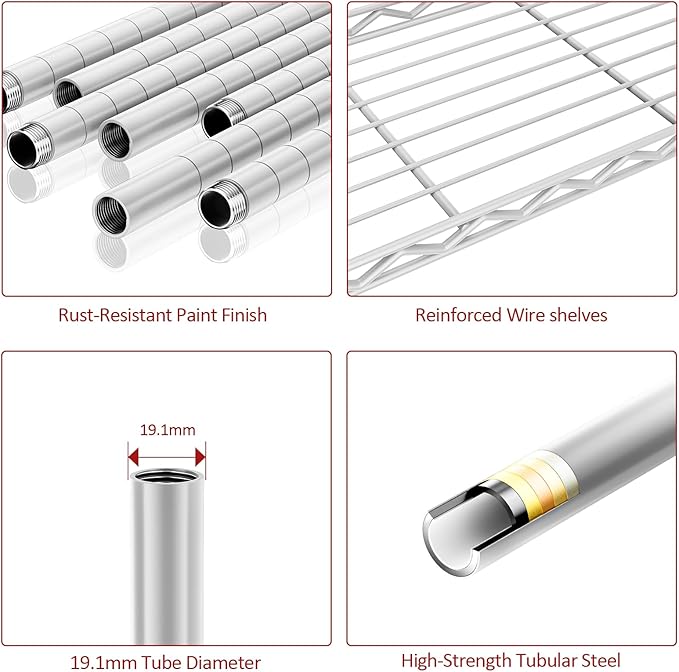 IZEUK 5 Tier White Metal Storage Shelves, Heavy Duty Wire Shelving Rack for Garage, Kitchen, Bathroom, Laundry, or Closet Organization, 1250 lbs Capacity, 11.8" D x 29.5" W x 59.5" H