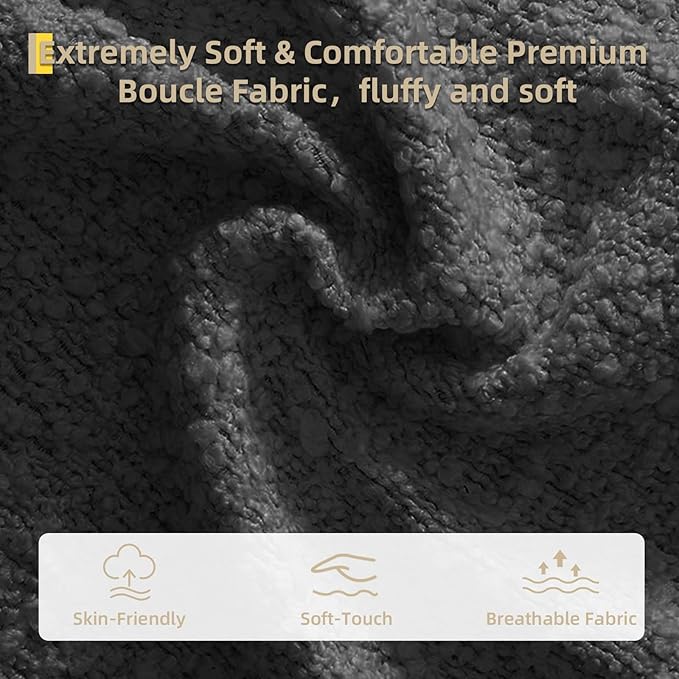 HOMBCK Bed Frame Queen Size, Boucle Upholstered Platform Queen Bed Frame with Headboard, Soft Headboard with Rounded Corners Design, Wood Slats, No Box Spring Required, Easy Assembly, Black