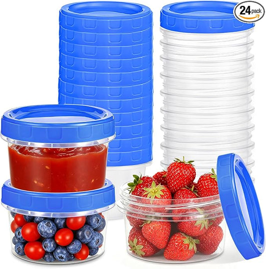 24 Pcs 8 oz Plastic Containers with Screw Lids, Reusable Clear Food Storage Containers with Pen and Brush for Snack Salad Fruit, Freezer Storage Containers, Microwave & Dishwasher Safe