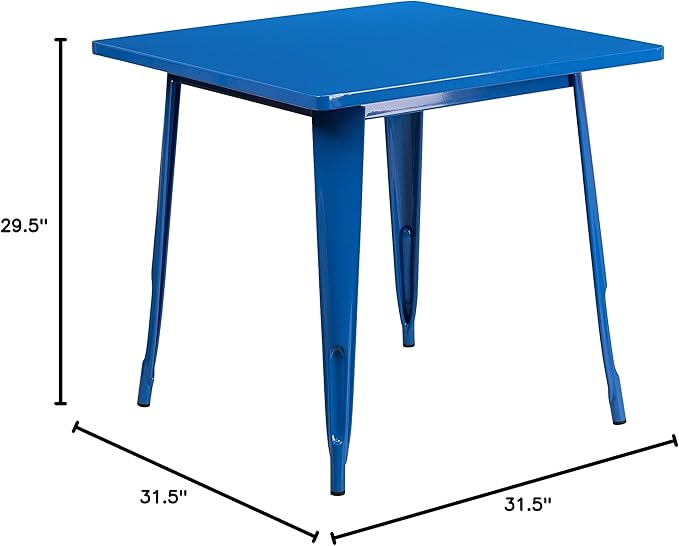 EMMA + OLIVER Commercial Grade 31.5" Square Blue Metal Indoor-Outdoor Table
