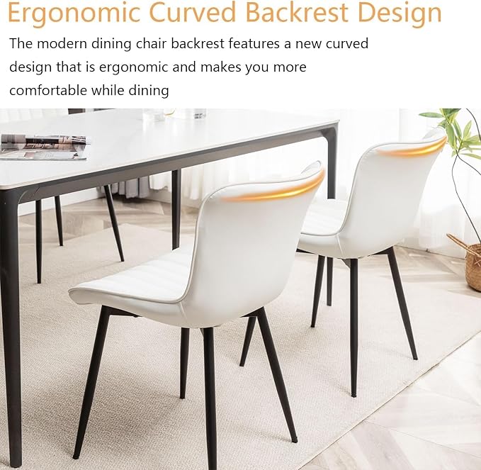 Leather Dining Chairs Set of 6, Upholstered Dining Room Chairs with Metal Legs, Modern Dining Chair for Dining Room, Kitchen (White)