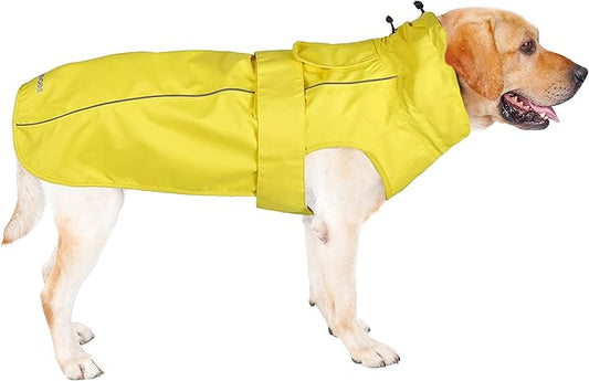 Waterproof Dog Raincoat with Reflective Strip, Adjustable Breathable Rain Coat Jacket with Leash Hole for Dogs (Yellow, XX-Large)