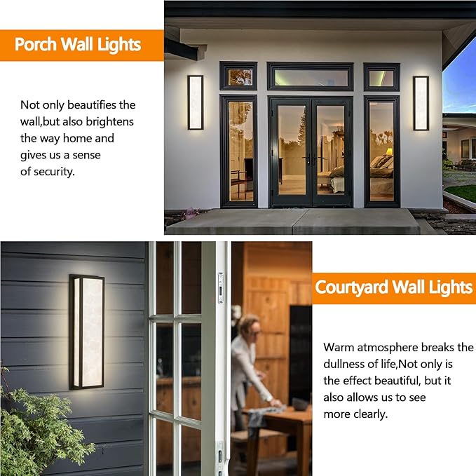 Outdoor Wall Light LED 26W, Modern Exterior Lighting Fixture with Resin Shade - 24.8in Rectangle Waterproof Porch Sconce IP65 for Garage,Front Door,Patio
