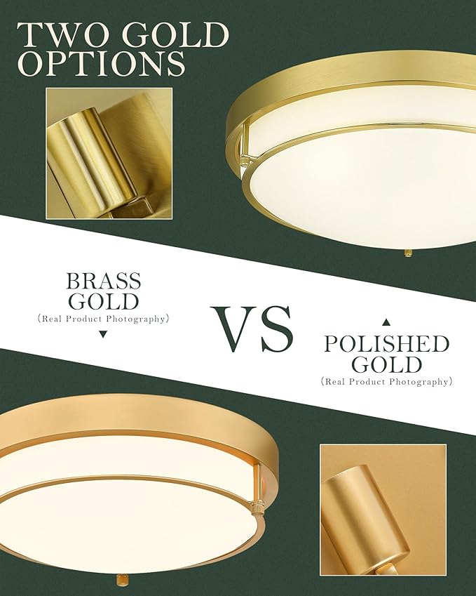 Flush Mount Light Fixture, 12 inch 2-Light Modern Ceiling Light with Brass Gold Finish for Hallway Kitchen Laundry Bedroom, 4822-BB
