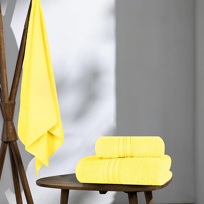 BOUTIQUO Ultra Soft 3 Pack Cotton Towel Set, Contains a Bath Towels 28x55 inch, a Hand Towels 16x24 inch & a Wash Coths 12x12 inch, Ideal Everyday use, Compact & Lightweight - Lime Yellow
