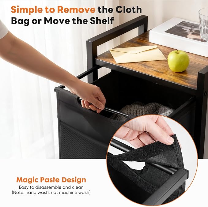 Sweetcrispy Laundry Hamper with 1 Pull-Out Removable Sorter Bags, Movable Wheels, Freestanding Clothes Basket Organizer in Bathroom, 1 × 18.3Gal (69L) Capacity, Rustic Brown and Black