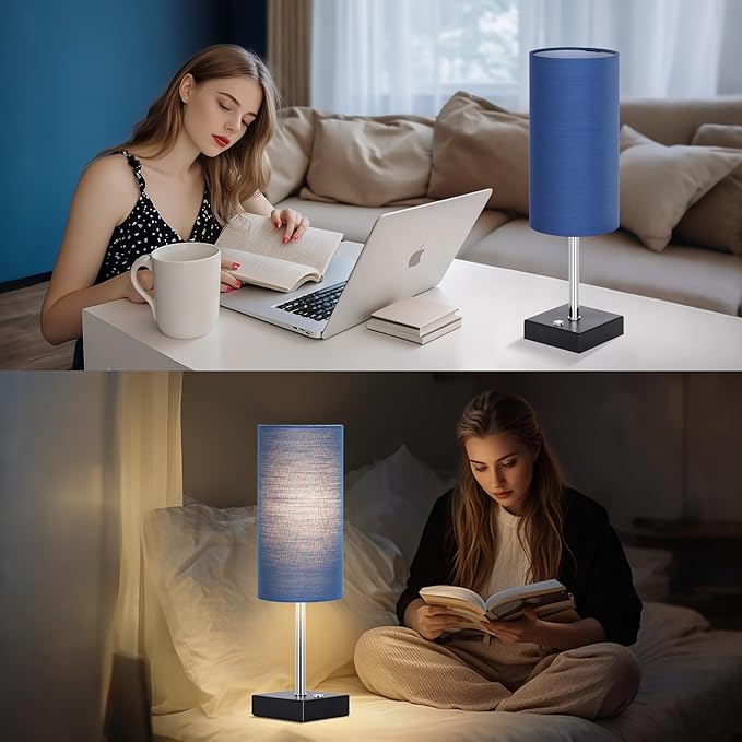 AVV Cordless Table Lamp with Dimmable, Rechargeable 3 Modes Battery Powered Bedside Lamp, Battery Operated Lamps for Night Stand, Touch Lamp for Bedroom, Living Room, Reading Room, 15 Inch Blue