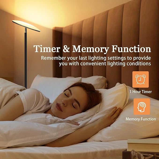 Floor Lamps for Living Room, 36W/3600LM Super Bright Standing Lamp with Remote & Touch Control, Stepless Dimming & 2700K-6500K Color Temperature, LED Floor Lamp for Bedroom Office, Black