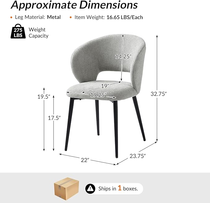 Contemporary Dining Chairs with Armrests – Ergonomic Soft-Padded Seat, Curved Backrest, Matte Black Metal Legs, Comfortable Kitchen & Dining Room Chairs, Set of 2