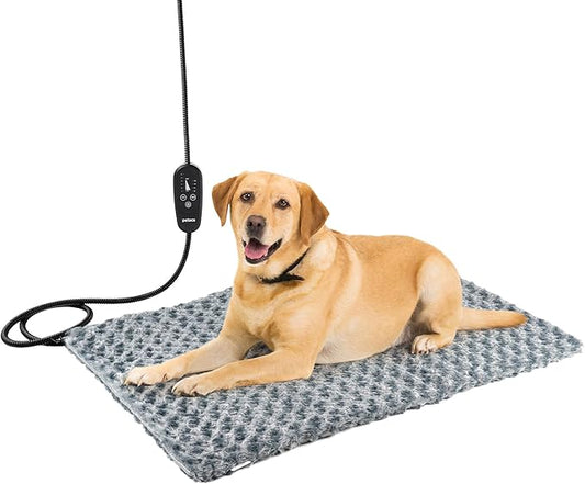 Adjustable Temperature Heated Cat Bed & Dog Heating Pad with Timer, Chew-Resistant Cord, Thick and Soft Cover, Indoor Pet Heating Pad, 35.4" x 23.6"