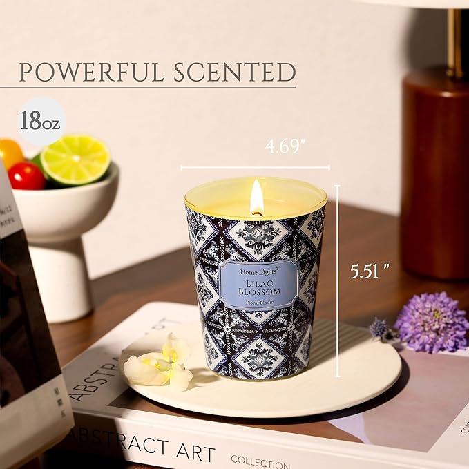 HomeLights 1-Wick Candles for Home Scented - 6.7oz Soy Wax Blend Candle Long-Lasting Fragrance, Bohemian Natural Textures Home Decor and Housewarming Gifts, Lilac Blossom
