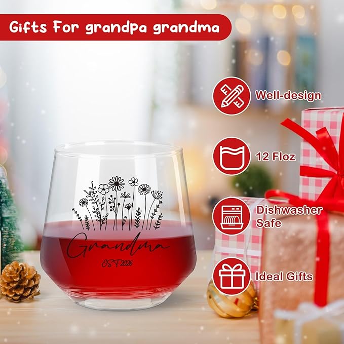 Ithmahco First Time Grandparents Christmas Gifts 2026, Grandma Wine Glass And Grandpa Whiskey Glass Set, Pregnancy Announcement Gifts For Grandparent, Promoted To Grandparents Christmas Gift