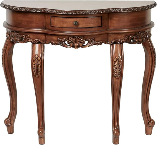 Touch of Class Traditional Delegato II Natural Cherry Classic Wooden Console Table - Handcrafted Wood - Victorian Style - Decorative Regal Furniture - Half Circle Moon Shape - Elegant Display