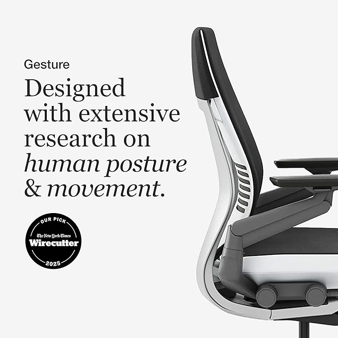 Steelcase Gesture Office Chair - Ergonomic Work Chair with Wheels for Carpet - Comfortable - Intuitive-to-Adjust for Desk - 360-Degree Arms - Licorice Fabric