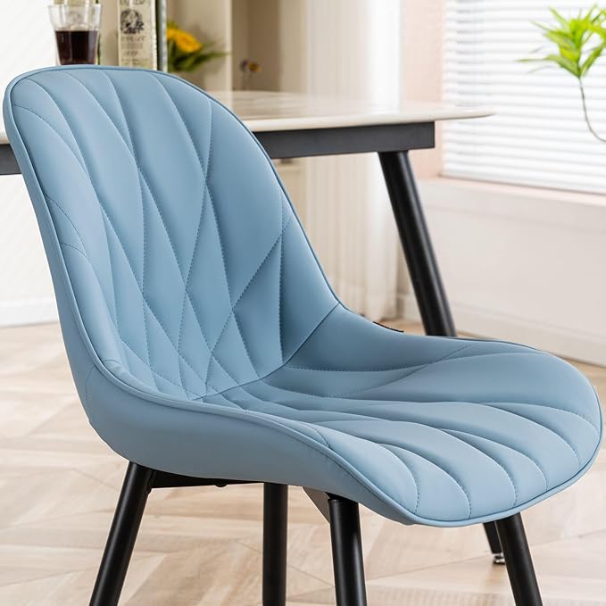 Rowill Dining Chairs Set of 2 Modern Kitchen Chairs with Soft Backrest, Sturdy Metal Legs & Non-Slip Pads, Suitable for Home Kitchen, Faux Leather Upholstered Seats for Dining Room, Blue