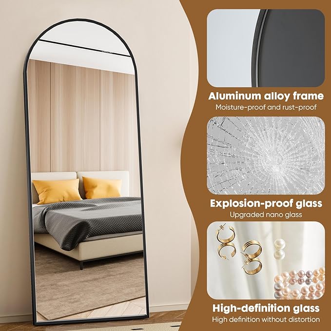 Alpen Arched Full Length Mirror, Floor Mirror with Stand, 71"x26" Mirrors for Home Decor, Full Length Body Floor Mirrors, Wall Mounted Mirror for Bedroom, Black