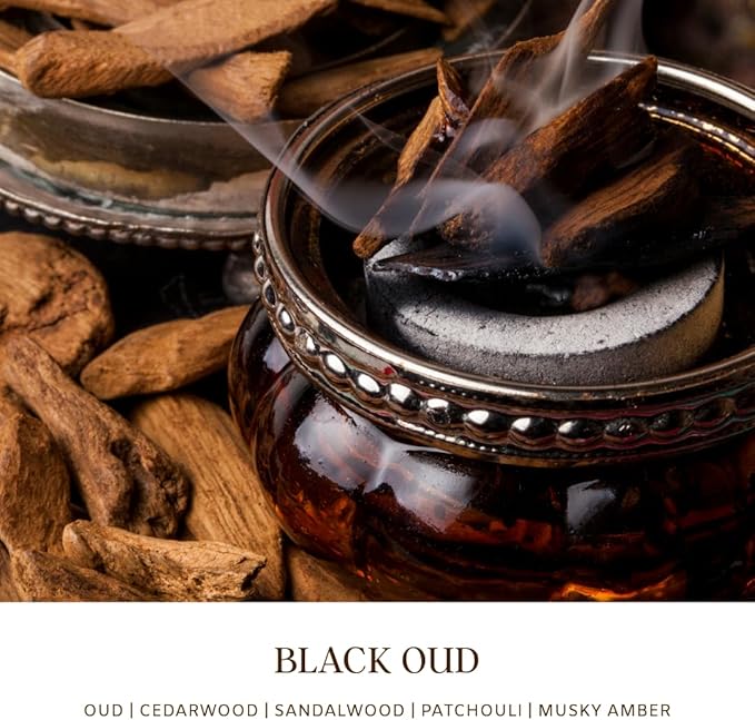 Black Oud Wood Wick Candle – Luxury Earthy Woody Scent, 100% Soy, 50-Hour Burn – Scented Candle with Wooden Wick for Home, Office, Gifts