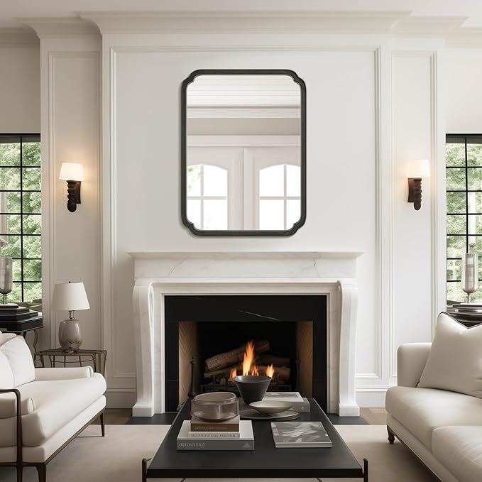 HOMECOOKIN Wood Bathroom Mirrors for Wall Mounted, 30" x40" Rustic Wood Frame Wall Mirrors Decorative for Living Room or Bedroom Vanity Mirror (Black)