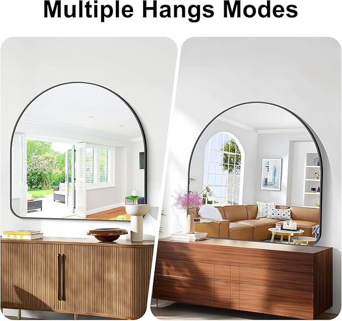 Arched Bathroom Mirror, 30"x30" Black Arched Mirror for Bathroom, Wall Mounted Mirror, Vanity Wall Mirror Metal Frame for Bedroom, Entryway, Living Room, Vertically Hanging