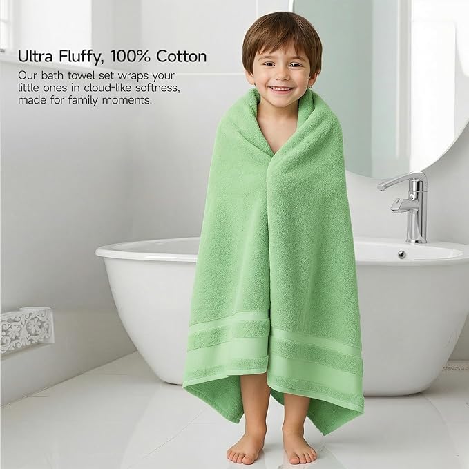 REDKISS 100% Cotton Bath Towels Set of 2, Extra Large Bath Sheets 35 X 70 Inches, 800 GSM, Quick Dry, Ultra Soft & Super Absorbent Bathroom Towel Sets for Bathroom, Gym, Spa, Pool & Hotel, Green