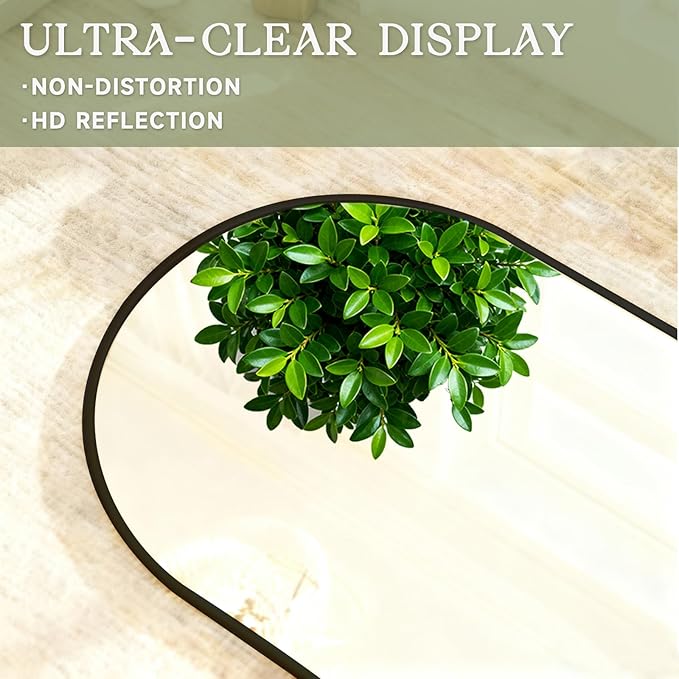 MISSDAY 64"x21" Arched Full Length Mirror, Black Full Body Mirror with Stand, Floor Mirror Long Free Standing, Leaning or Hanging, Aluminum Thin Frame Wall-Mounted Mirrors Wall Mirrors for Bedroom