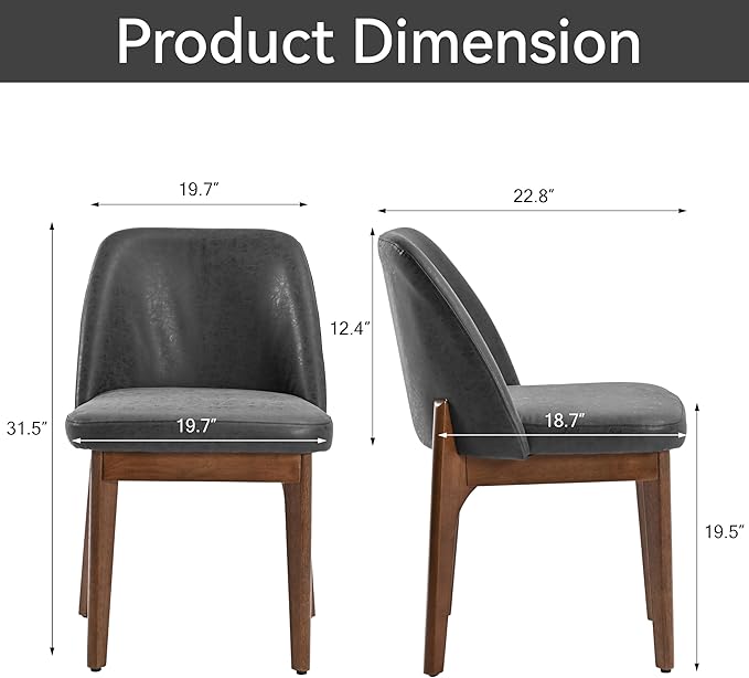 VKNOW Modern Dining Chairs Set of 4, Faux Leather Kitchen Chairs with Wood Legs, Upholstered Side Chair for Kitchen Dining Room, Black