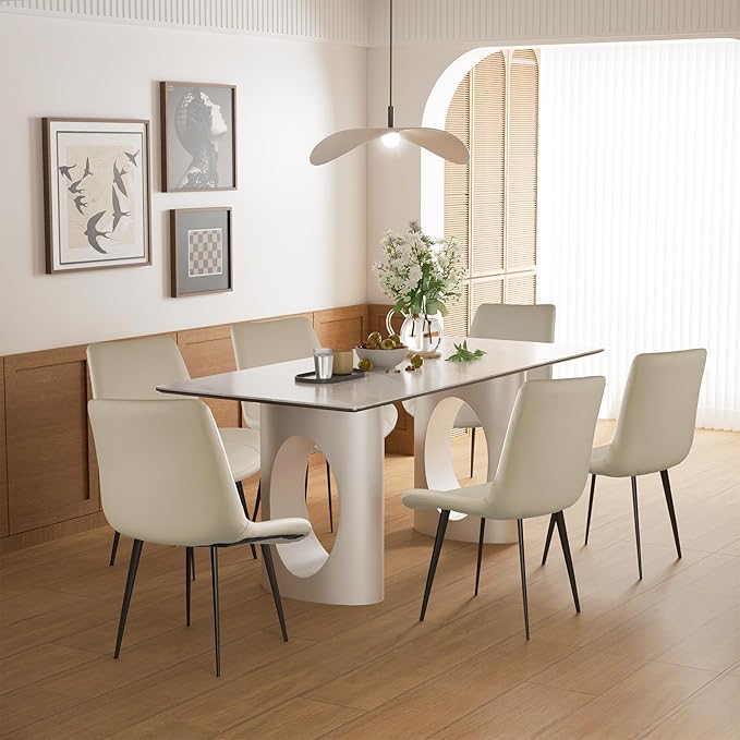 Dining Chairs, Modern PU Leather Dining Room Chair with Sturdy Metal Legs, Upholstered Seat Dinner Chairs Accent Side Chairs for Indoor Kitchen Living Room (Tan, Set of 6)