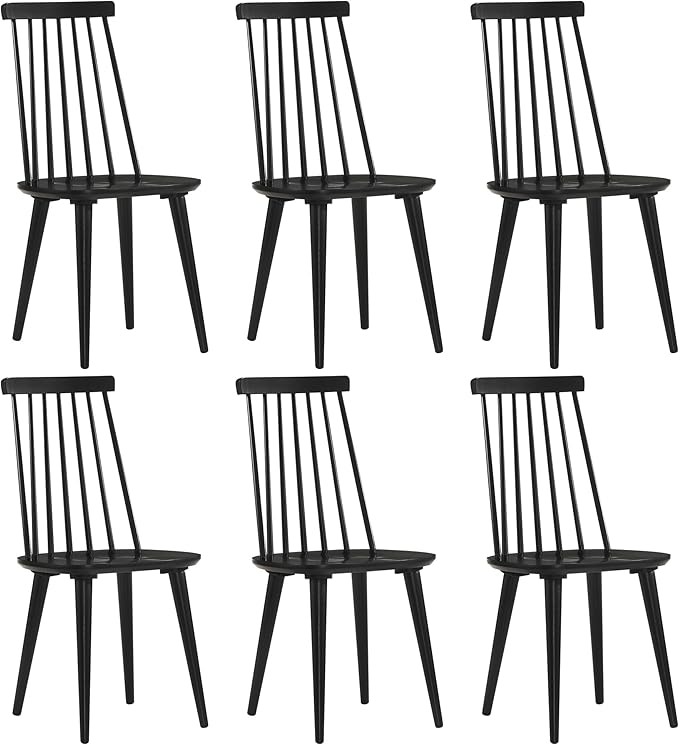 DUHOME Black Windsor Wooden Dining Chairs Set of 6, Wood Dining Room Chair Black Spindle Side Kitchen Room Country Farmhouse Chairs