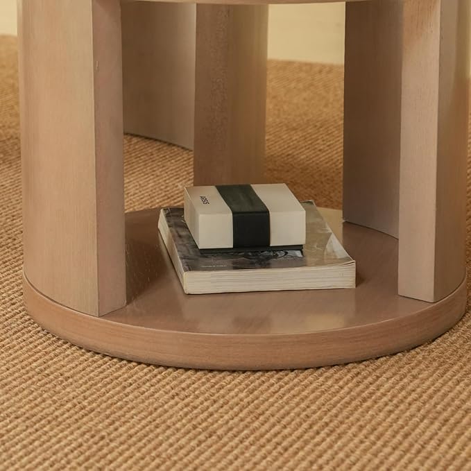 Round Nesting Coffee Table Set of 2, 31.5" Large and 18" Small Low Tables, Modern Wood Grain Tables for Living Room, Gray