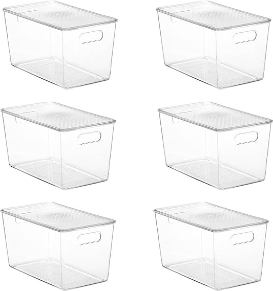 Vtopmart 6 Pack Clear Stackable Storage Bins with Lids,XLarge Plastic Containers with Handle for Pantry Organizer and Storage,Perfect for Kitchen,Fridge,Cabinet, Closet,Bathroom Organization