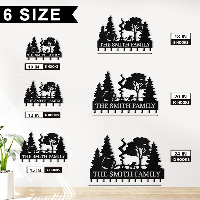 Personalized Metal Key Holder Wall Mount, Custom Name Camper Key Holder for Wall, Camping Decor, Key Hanger Organizer for Entryway Front Door Hallway Office, Housewarming Gifts Color06