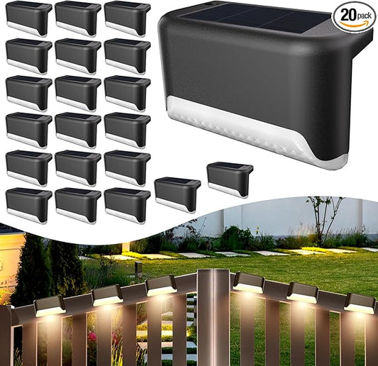 Solar Deck Lights Outdoor, 20 Pcs Solar Step Lights, Waterproof LED Solar Lights for Outdoor Stairs, Step, Fence, Yard, Patio, Railing, Garden and Pathway
