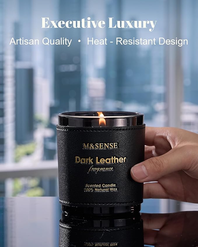 M&SENSE Tobacco Leather Berries Scented Candles, Heavy Scented Candles,Vegan Soy Wax,10oz 42-Hour Long Burning Time,Relax Fall Home Fragrance, Cozy Winter Romance Fancy Gifts for Men Women
